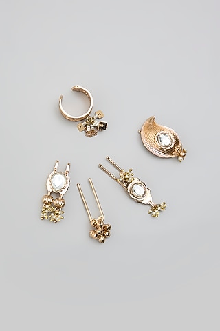 Gold Finish Hair Pins (Set Of 5) by AMAMA