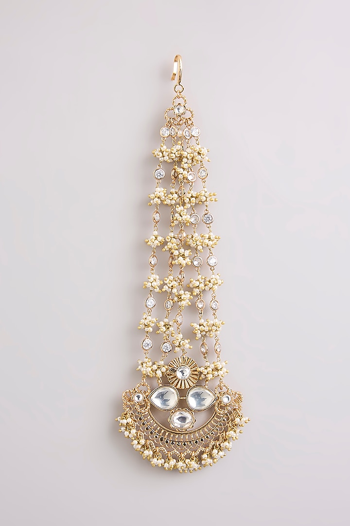 Gold Finish Seed Pearl & Stone Maangtikka by AMAMA at Pernia's Pop Up Shop