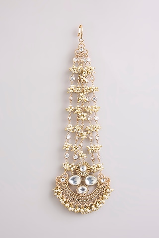 Gold Finish Seed Pearl & Stone Maangtikka by AMAMA