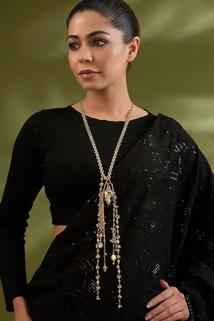 Gold Finish Brass Long Necklace by AMAMA at Pernia's Pop Up Shop