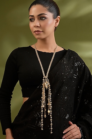 Gold Finish Brass Long Necklace by AMAMA