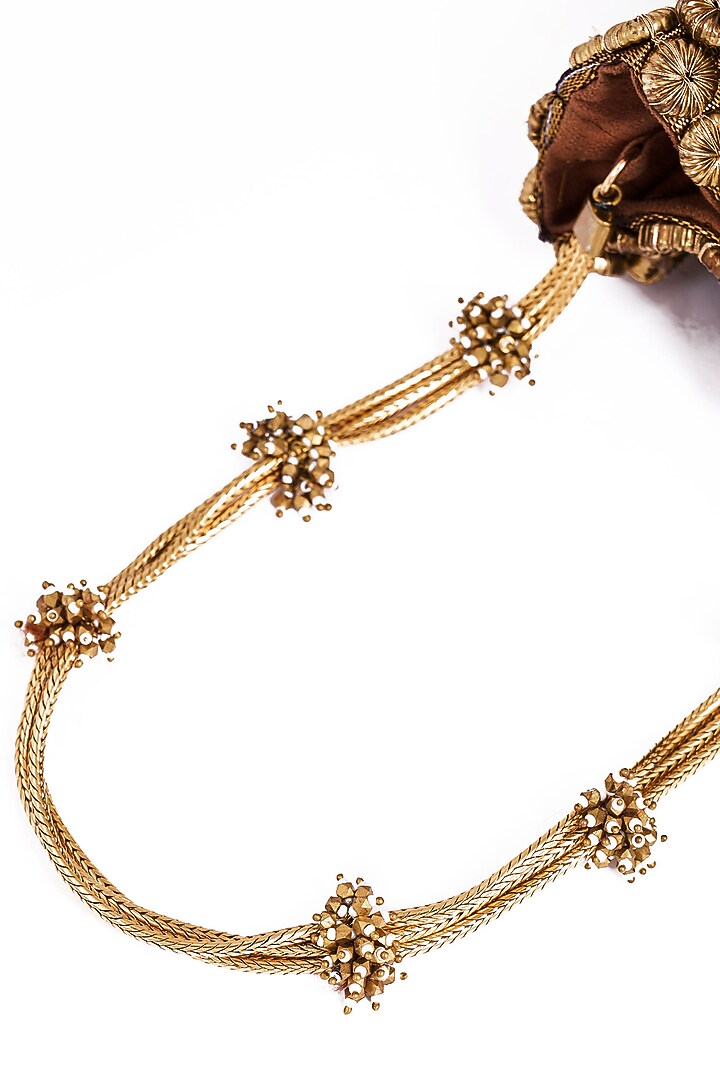 Gold Plated Brass Metal Sequin Embroidered Potli Bag by AMAMA at Pernia's Pop Up Shop