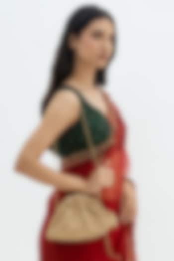 Gold Plated Brass Metal Faux Pearl Embroidered Potli Bag by AMAMA at Pernia's Pop Up Shop