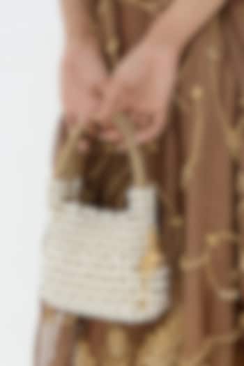 Silver Plated Brass Metal Acrylic & Faux Pearl Embroidered Handbag by AMAMA at Pernia's Pop Up Shop