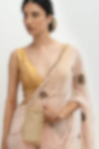 Gold Plated Brass Metal Acrylic & Zari Thread Embroidered Pouch by AMAMA at Pernia's Pop Up Shop