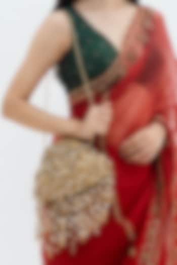 Gold Plated Brass Metal Faux Pearl Embroidered Potli Bag by AMAMA at Pernia's Pop Up Shop