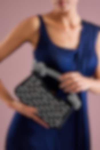 Black Suede & Brass Alloy Zari Thread Embroidered Handbag by AMAMA at Pernia's Pop Up Shop