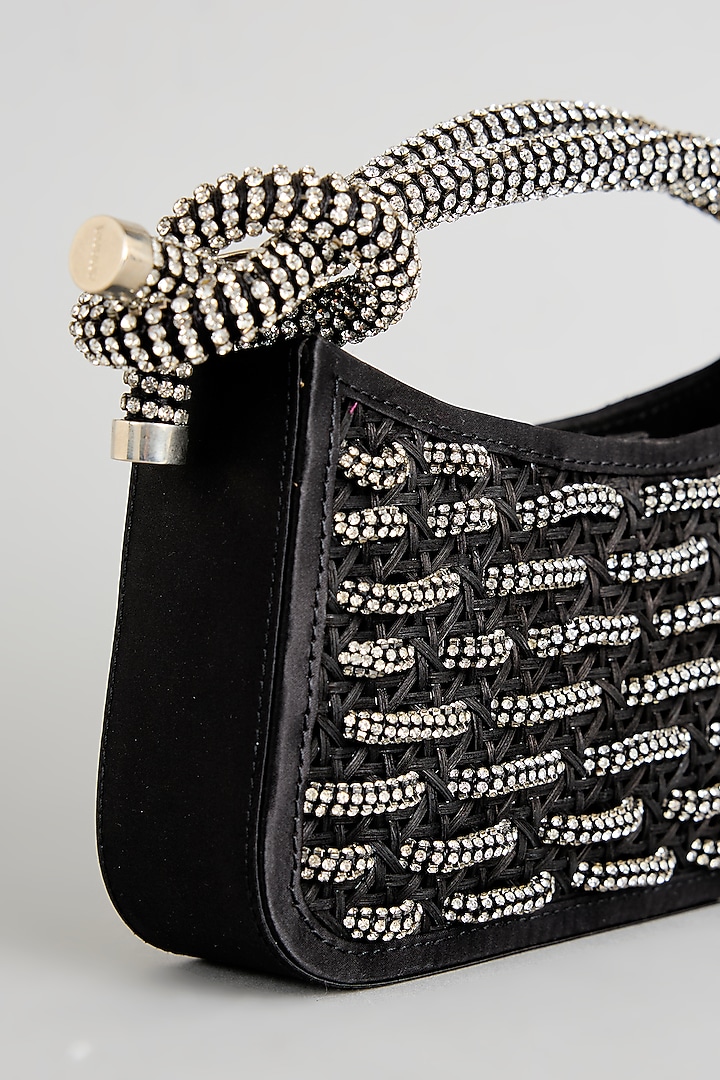 Black Suede & Brass Alloy Zari Thread Embroidered Handbag by AMAMA at Pernia's Pop Up Shop