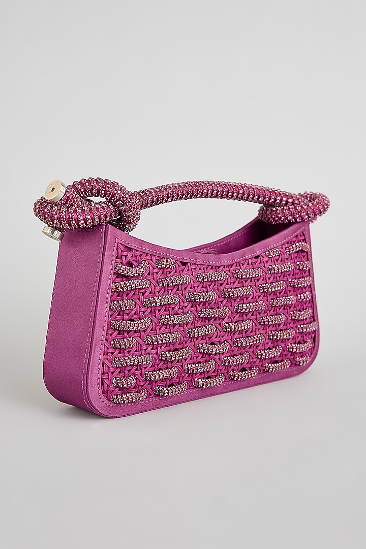 Pink Suede & Brass Alloy Zari Thread Embroidered Handbag by AMAMA at Pernia's Pop Up Shop