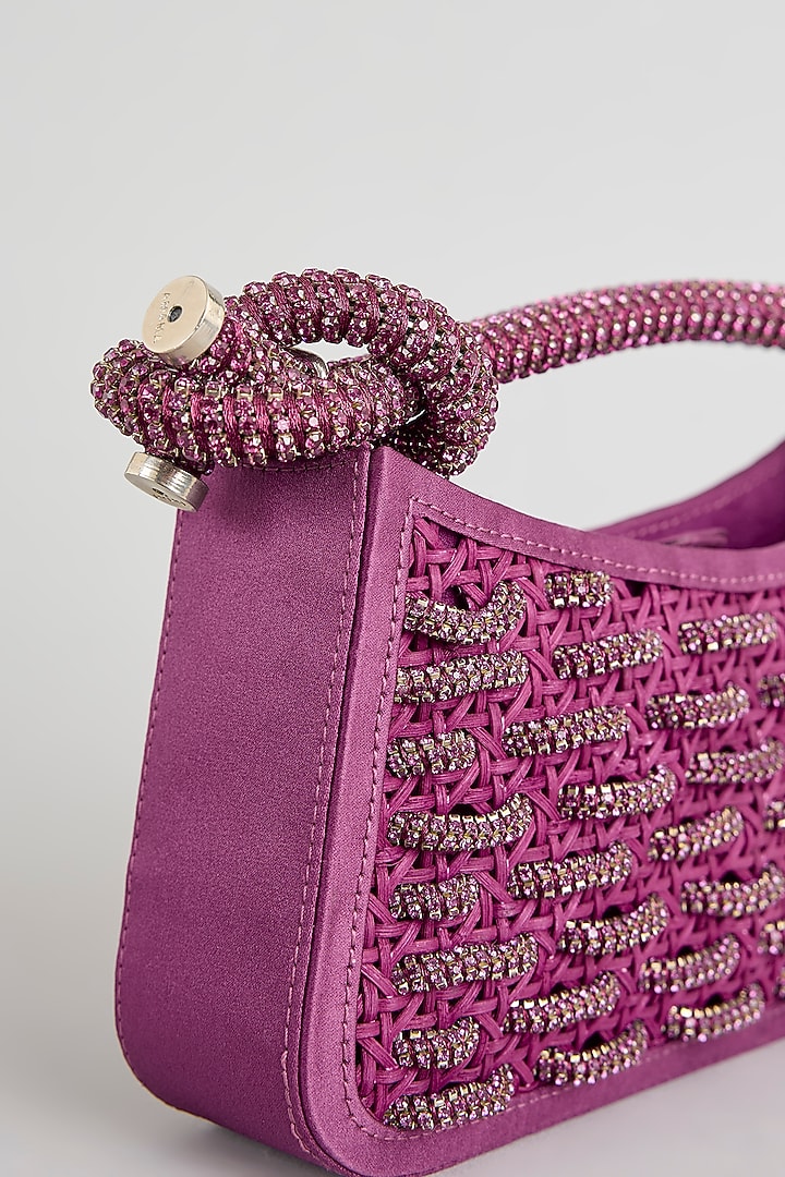 Pink Suede & Brass Alloy Zari Thread Embroidered Handbag by AMAMA at Pernia's Pop Up Shop