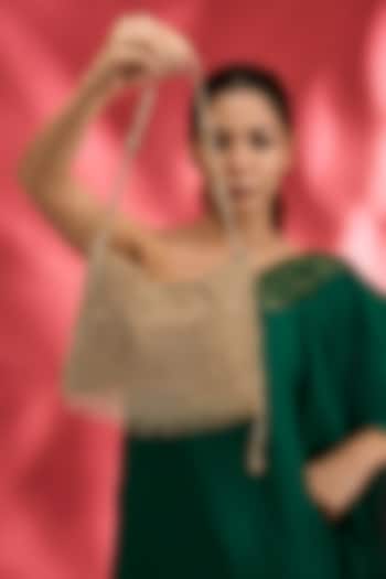 Gold Brass Alloy & Crepe Satin Chaton Stone Bag by AMAMA at Pernia's Pop Up Shop