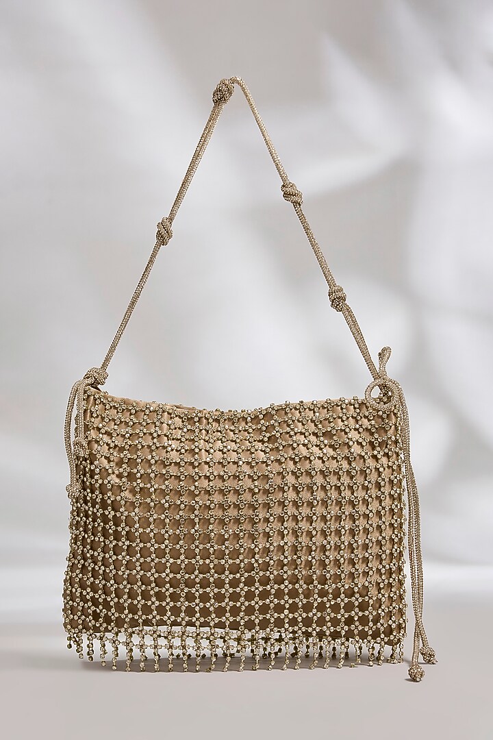 Gold Brass Alloy & Crepe Satin Chaton Stone Bag by AMAMA at Pernia's Pop Up Shop