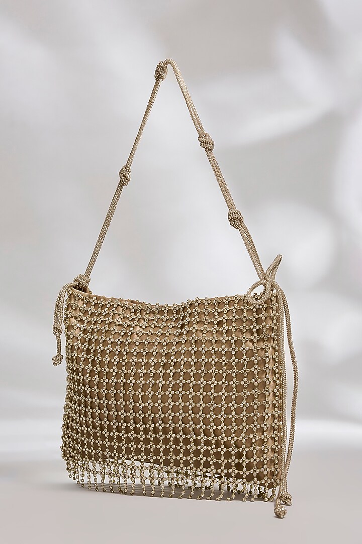Gold Brass Alloy & Crepe Satin Chaton Stone Bag by AMAMA at Pernia's Pop Up Shop