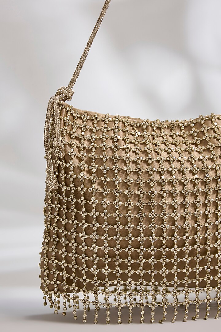 Gold Brass Alloy & Crepe Satin Chaton Stone Bag by AMAMA at Pernia's Pop Up Shop