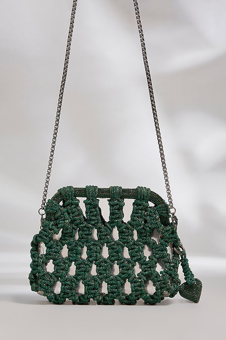 Forest Green Brass Alloy & PVC Chaton Stone Clutch by AMAMA at Pernia's Pop Up Shop