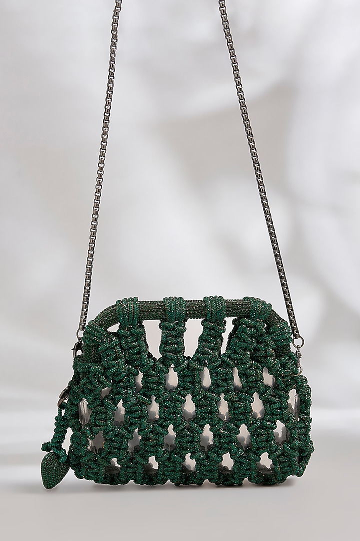 Forest Green Brass Alloy & PVC Chaton Stone Clutch by AMAMA at Pernia's Pop Up Shop