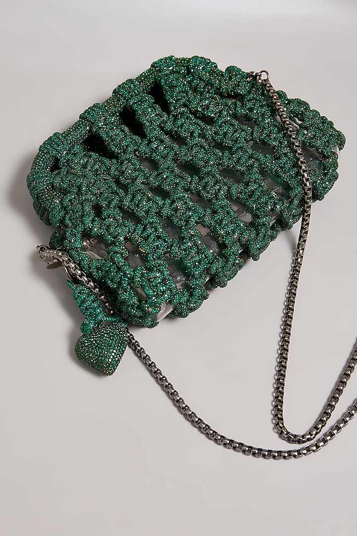 Forest Green Brass Alloy & PVC Chaton Stone Clutch by AMAMA at Pernia's Pop Up Shop