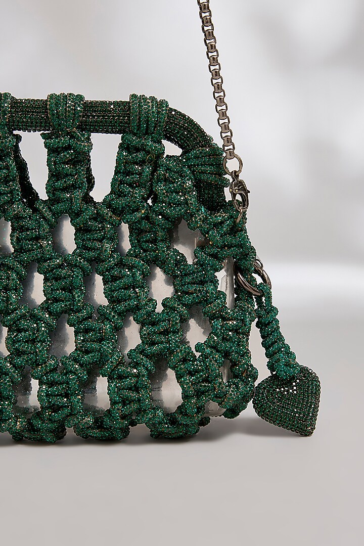 Forest Green Brass Alloy & PVC Chaton Stone Clutch by AMAMA at Pernia's Pop Up Shop