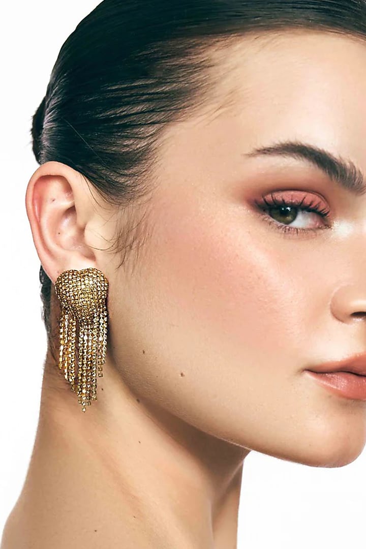 Gold Plated Chaton Stone Dangler Earrings by AMAMA at Pernia's Pop Up Shop