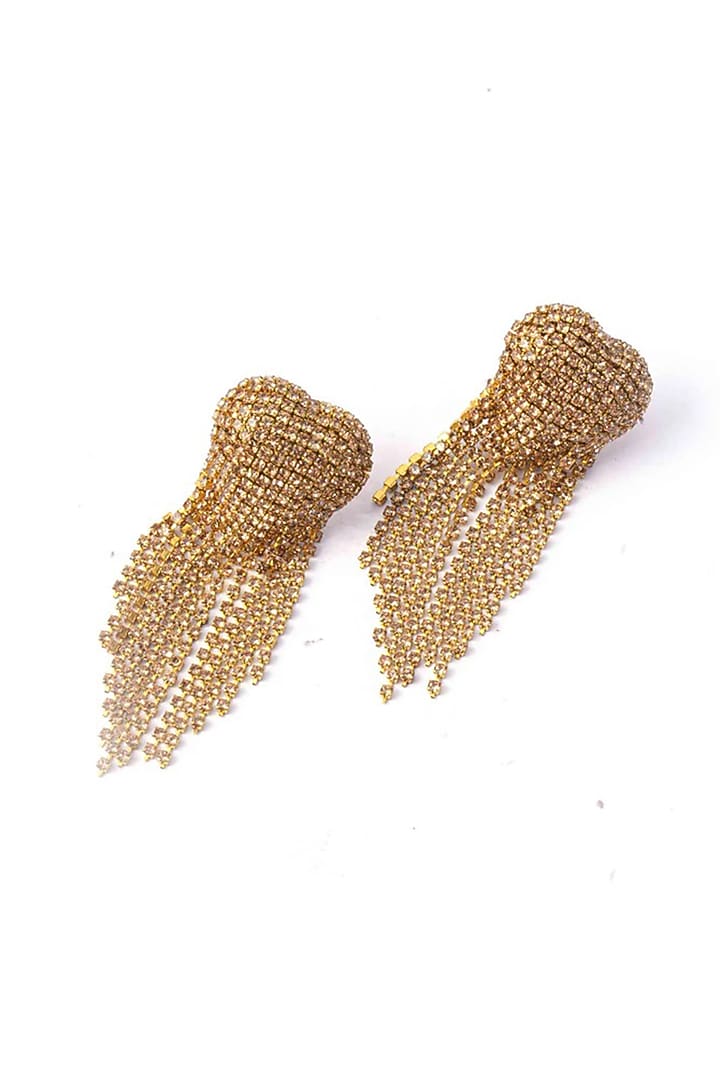 Gold Plated Chaton Stone Dangler Earrings by AMAMA at Pernia's Pop Up Shop