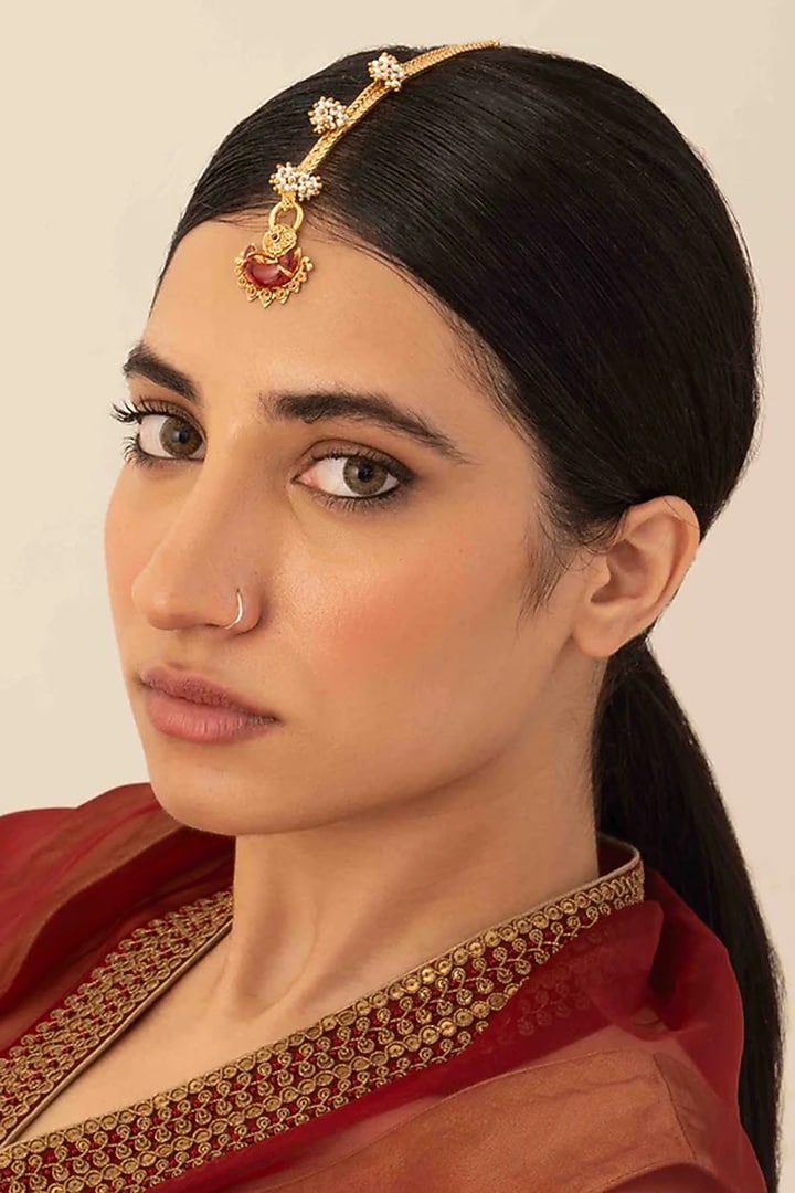 Antique Gold Plated Imported Glass Stone Maangtikka by AMAMA at Pernia's Pop Up Shop