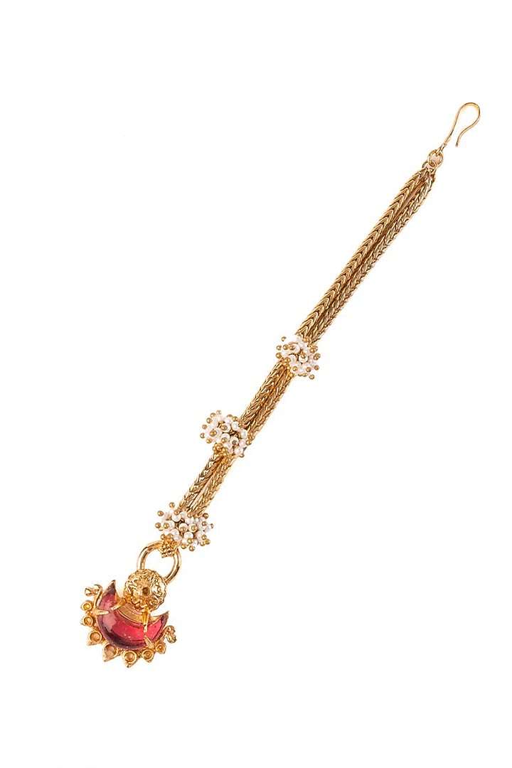 Antique Gold Plated Imported Glass Stone Maangtikka by AMAMA at Pernia's Pop Up Shop