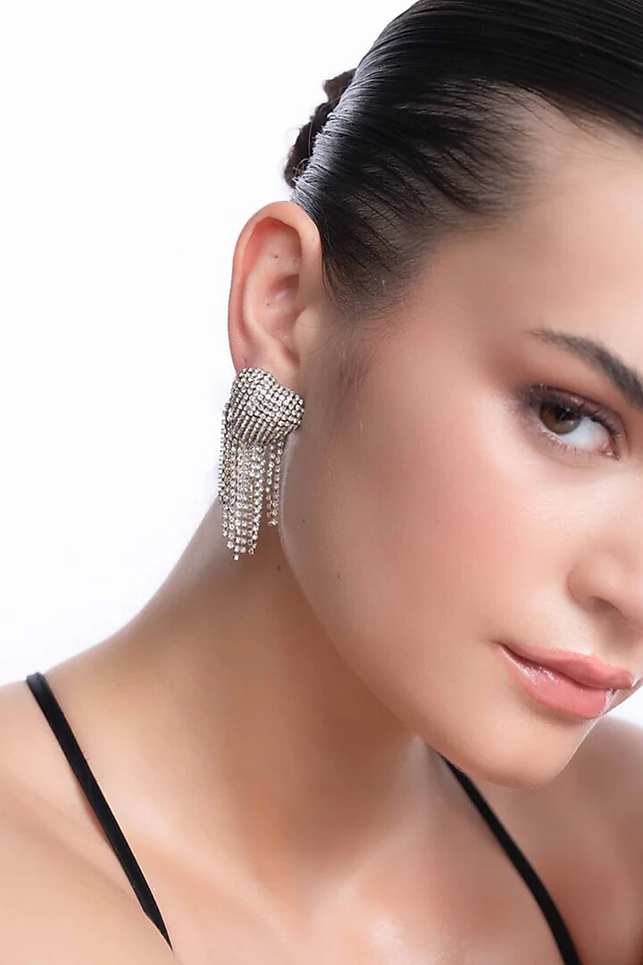 Silver Plated Chaton Stone Dangler Earrings by AMAMA at Pernia's Pop Up Shop