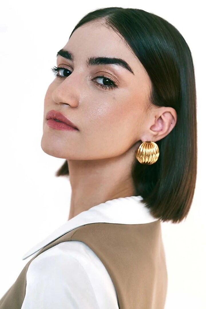 Gold Plated Brass Alloy Stud Earrings by AMAMA at Pernia's Pop Up Shop