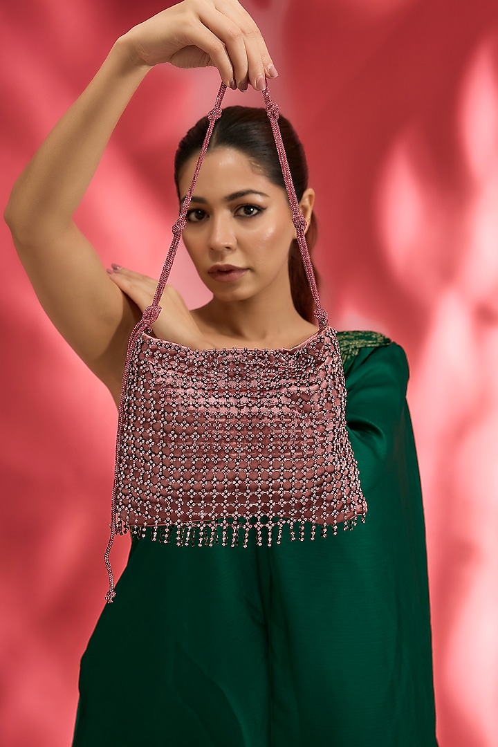Pink Brass Alloy & Crepe Satin Chaton Stone Bag by AMAMA at Pernia's Pop Up Shop
