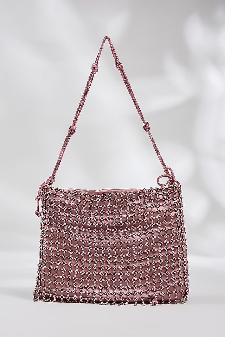 Pink Brass Alloy & Crepe Satin Chaton Stone Bag by AMAMA at Pernia's Pop Up Shop