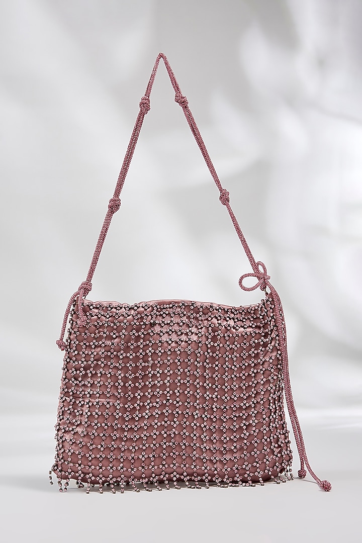 Pink Brass Alloy & Crepe Satin Chaton Stone Bag by AMAMA at Pernia's Pop Up Shop