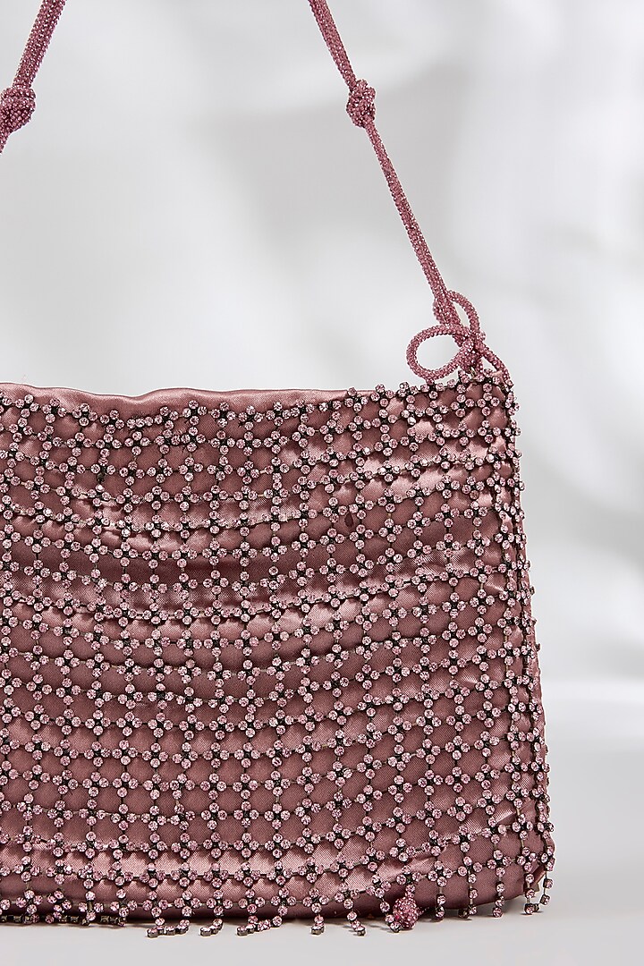 Pink Brass Alloy & Crepe Satin Chaton Stone Bag by AMAMA at Pernia's Pop Up Shop