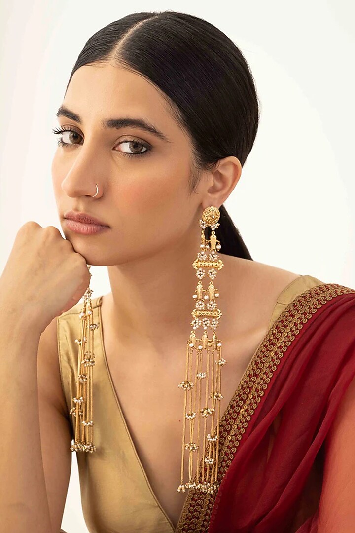 Antique Gold Plated Brass Dangler Earrings by AMAMA at Pernia's Pop Up Shop