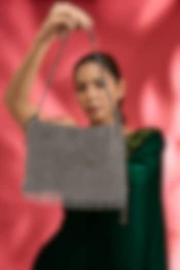 Black Brass Alloy & Crepe Satin Chaton Stone Bag by AMAMA at Pernia's Pop Up Shop