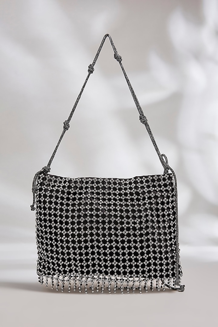 Black Brass Alloy & Crepe Satin Chaton Stone Bag by AMAMA at Pernia's Pop Up Shop