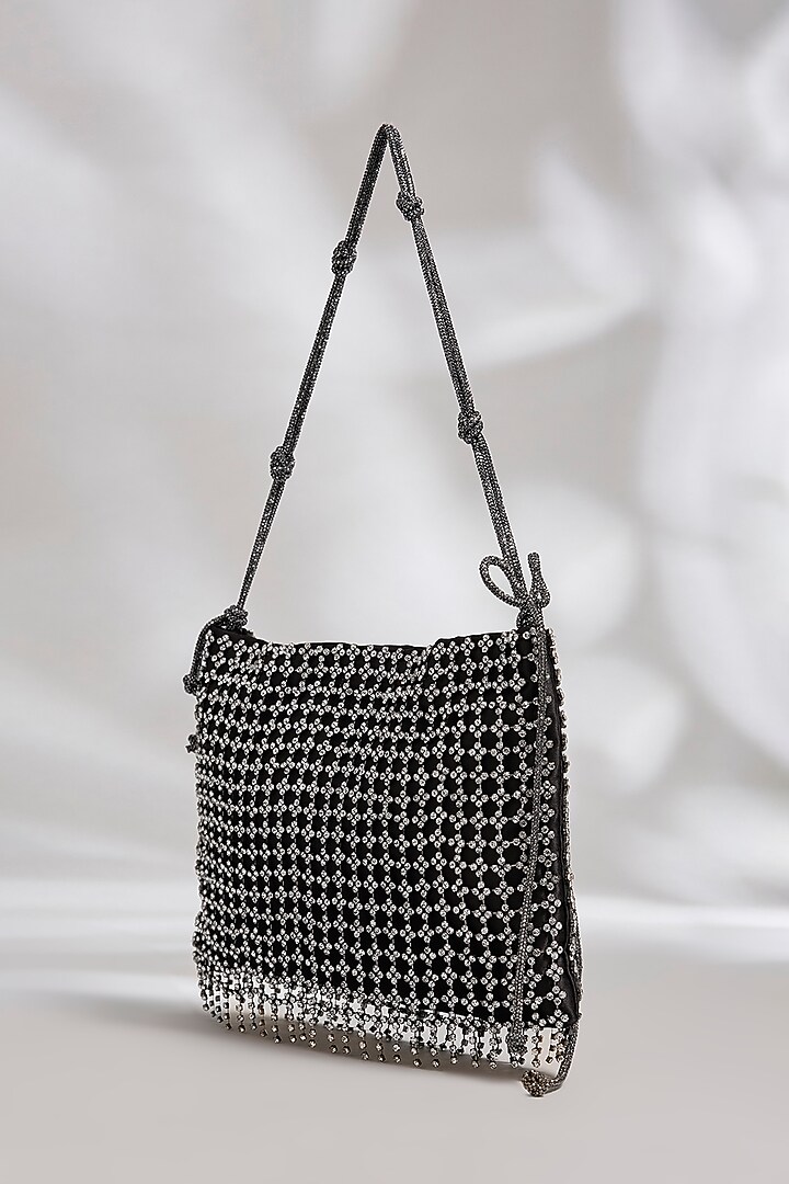 Black Brass Alloy & Crepe Satin Chaton Stone Bag by AMAMA at Pernia's Pop Up Shop