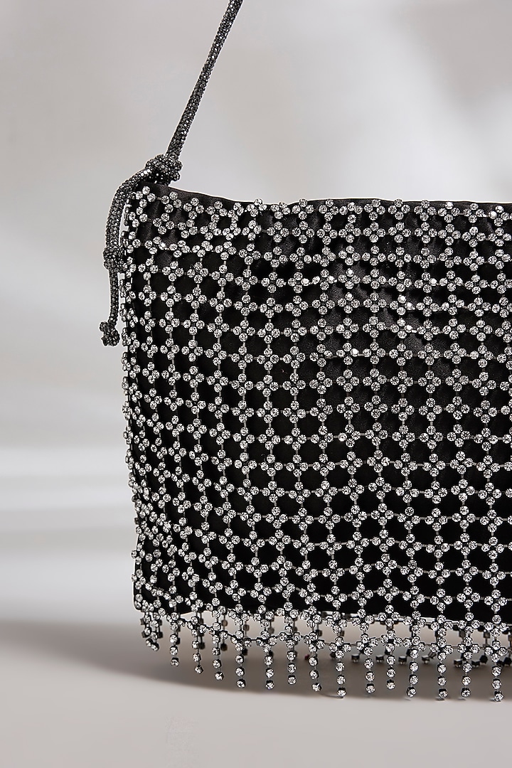 Black Brass Alloy & Crepe Satin Chaton Stone Bag by AMAMA at Pernia's Pop Up Shop