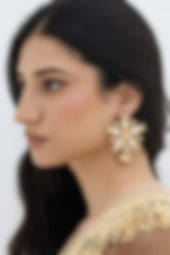 Gold Plated Faux Pearl & Mirror Work Stud Earrings by AMAMA at Pernia's Pop Up Shop