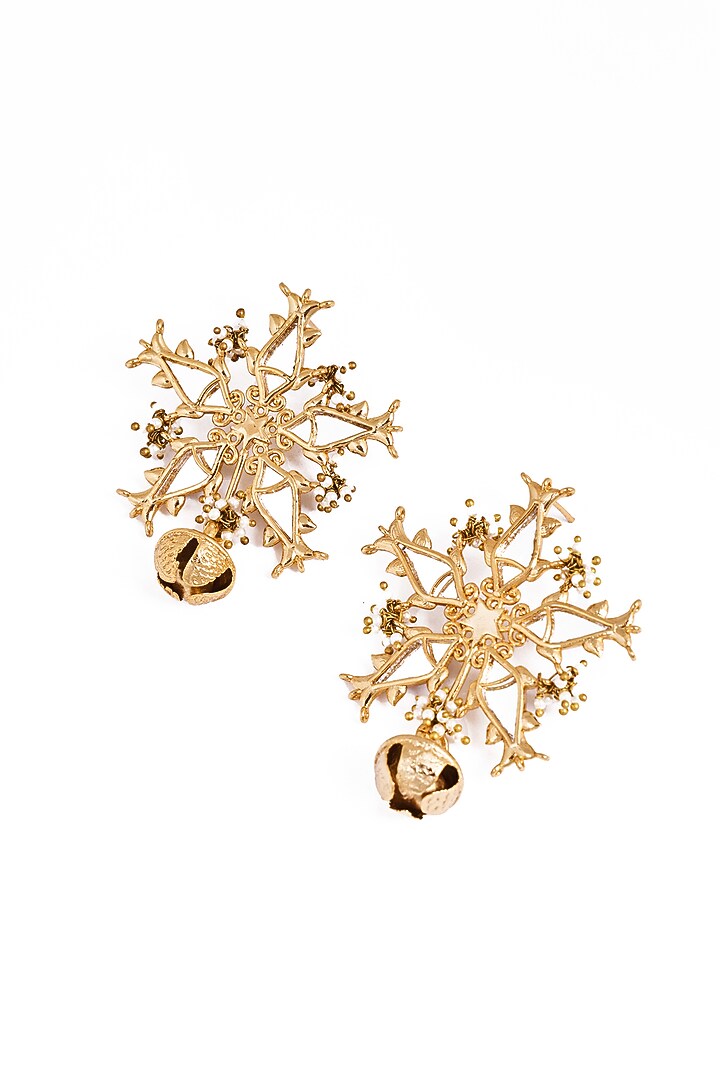 Gold Plated Faux Pearl & Mirror Work Stud Earrings by AMAMA at Pernia's Pop Up Shop
