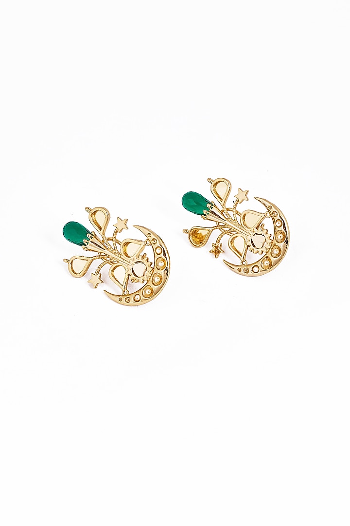 Gold Plated Faux Pearl & Mirror Work Detachable Dangler Earrings by AMAMA at Pernia's Pop Up Shop