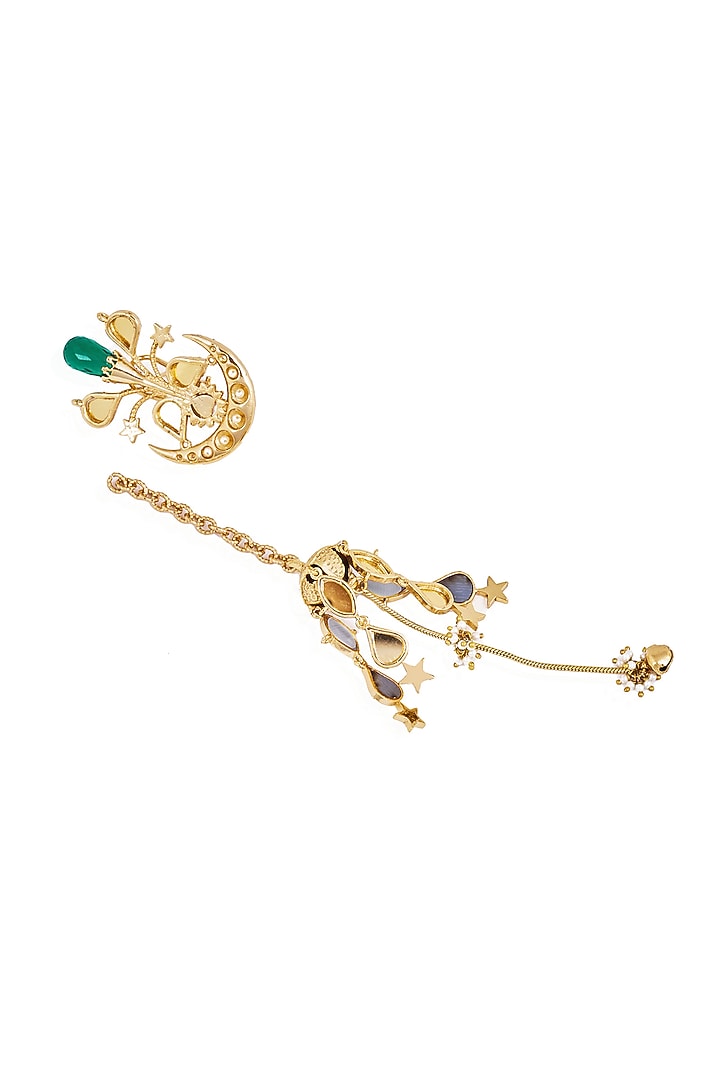 Gold Plated Faux Pearl & Mirror Work Detachable Dangler Earrings by AMAMA at Pernia's Pop Up Shop