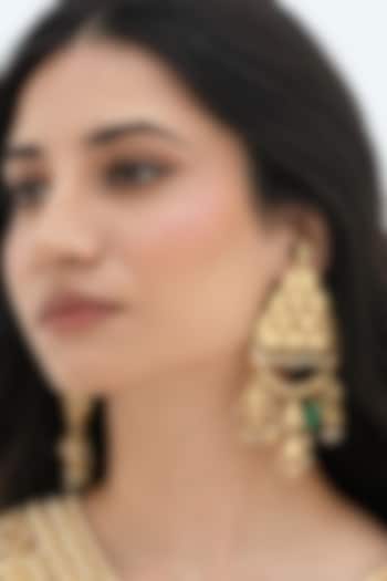 Gold Plated Faux Pearl & Mirror Work Dangler Earrings by AMAMA at Pernia's Pop Up Shop