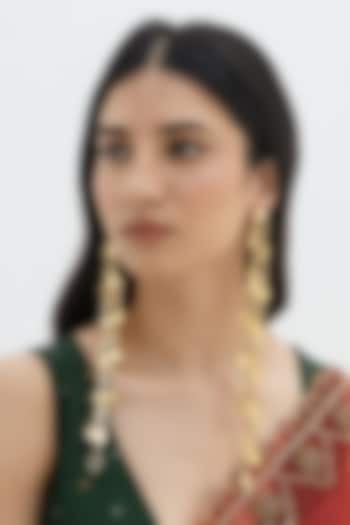 Gold Plated Faux Pearl & Mirror Work Dangler Earrings by AMAMA at Pernia's Pop Up Shop