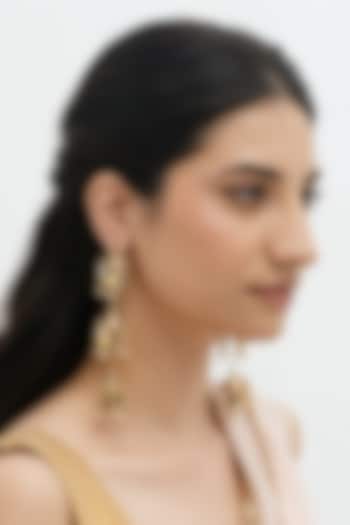 Gold Plated Faux Pearl & Mirror Work Dangler Earrings by AMAMA at Pernia's Pop Up Shop