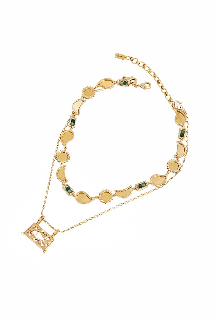 Gold Plated Faux Pearl & Mirror Work Layered Pendant Necklace by AMAMA at Pernia's Pop Up Shop