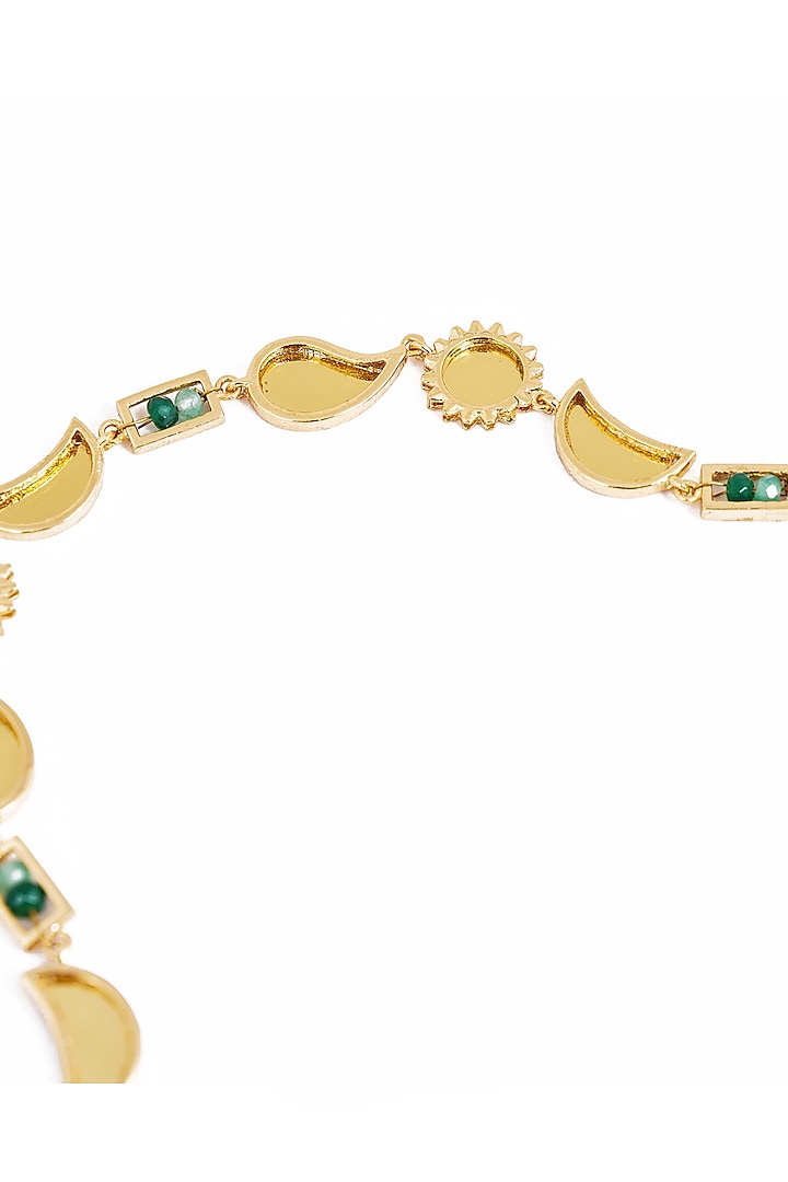 Gold Plated Faux Pearl & Mirror Work Layered Pendant Necklace by AMAMA at Pernia's Pop Up Shop