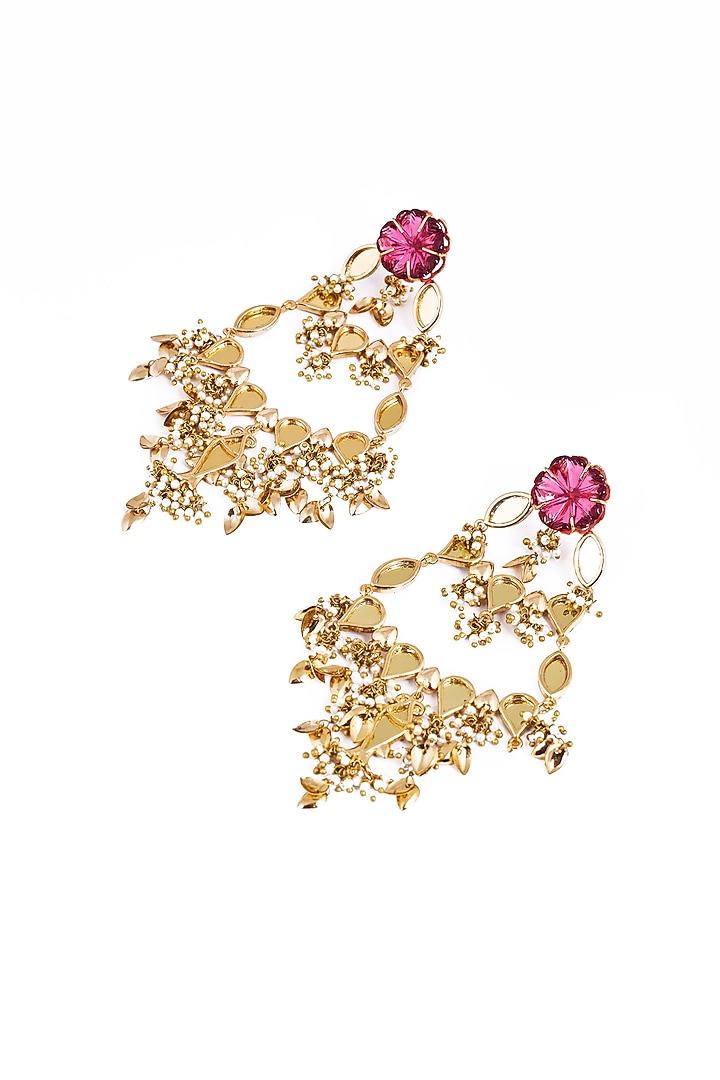 Gold Plated Faux Pearl & Mirror Work Dangler Earrings by AMAMA at Pernia's Pop Up Shop