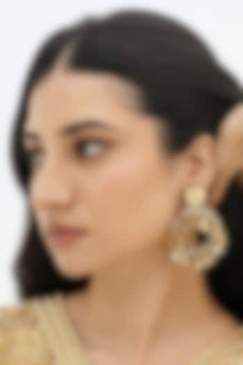 Gold Plated Faux Pearl & Mirror Work Chandbali Earrings by AMAMA at Pernia's Pop Up Shop