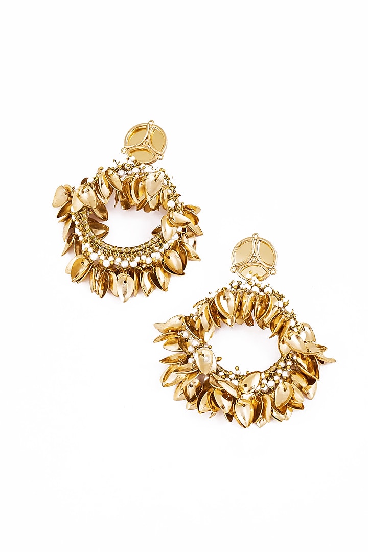 Gold Plated Faux Pearl & Mirror Work Chandbali Earrings by AMAMA at Pernia's Pop Up Shop