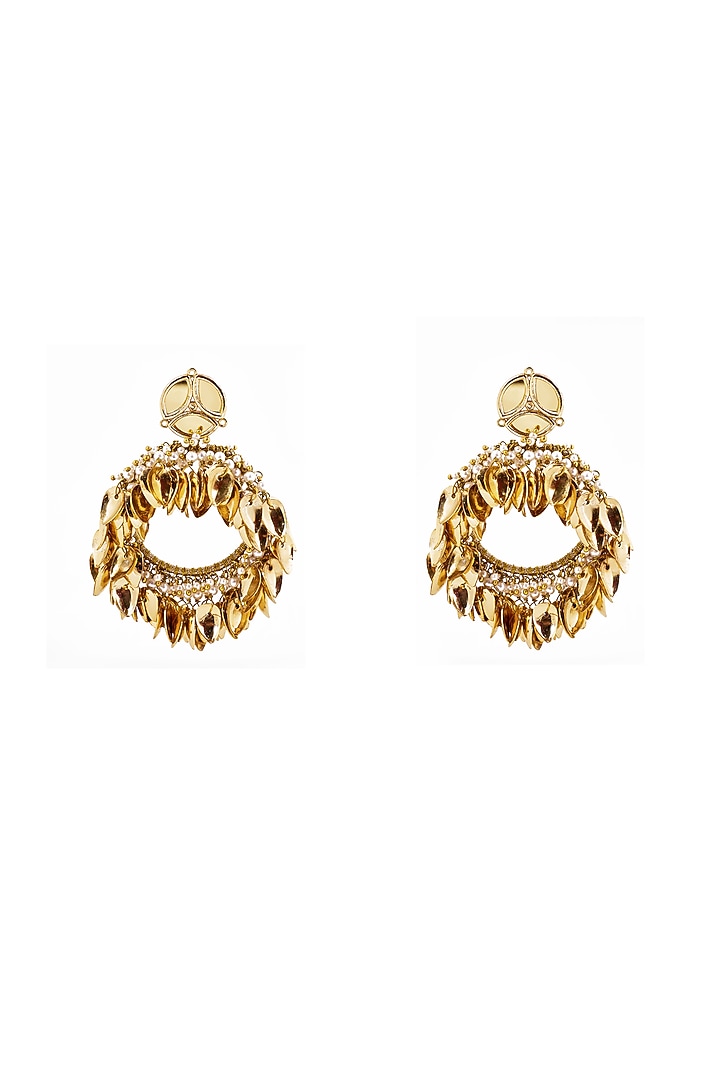 Gold Plated Faux Pearl & Mirror Work Chandbali Earrings by AMAMA at Pernia's Pop Up Shop